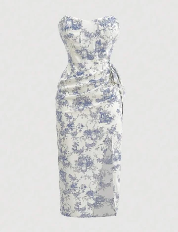 Rochie medie SHEIN CURVE, alb/albastru