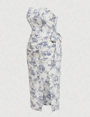 Rochie medie SHEIN CURVE, alb/albastru
