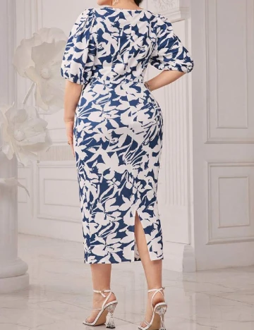 Rochie medie SHEIN CURVE, alb/albastru