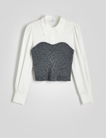Bluza Reserved, alb/gri