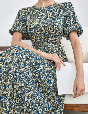 Rochie medie SHEIN, albastru/crem