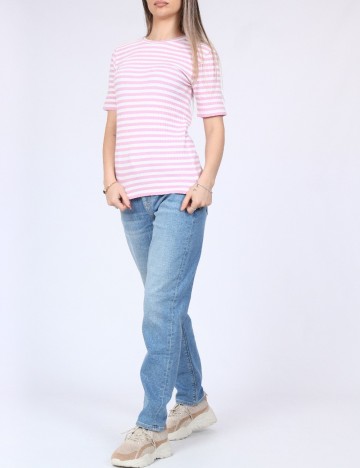 Tricou Pieces, alb/roz