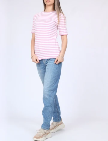 Tricou Pieces, alb/roz