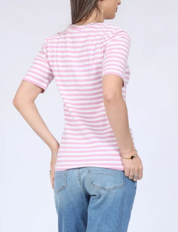Tricou Pieces, alb/roz