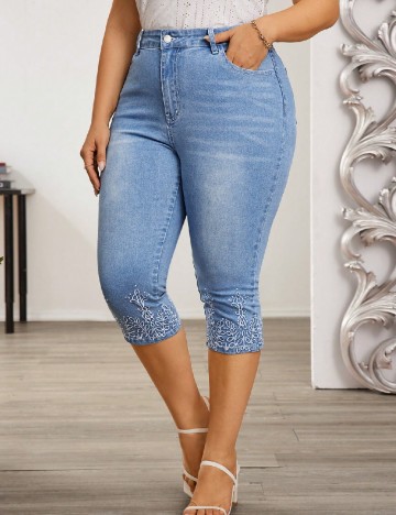 
						Pantaloni trei sferturi SHEIN CURVE, albastru