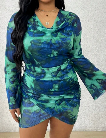 Rochie scurta SHEIN CURVE, albastru/verde
