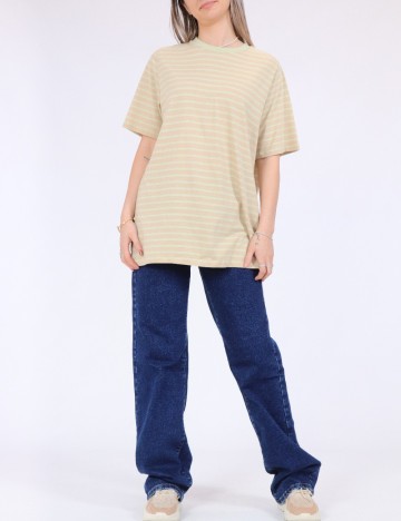 Tricou Pieces, crem/verde