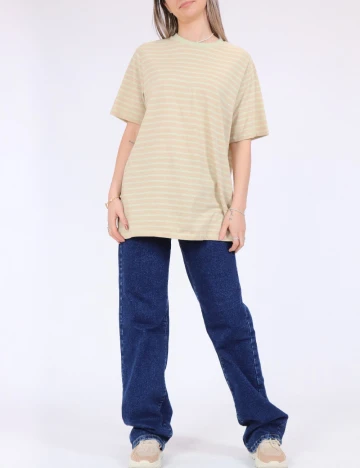 Tricou Pieces, crem/verde