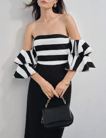 Top MOTF, alb/negru Negru