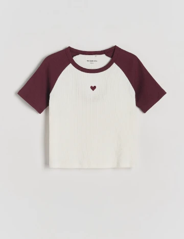 Tricou Reserved, alb/visiniu