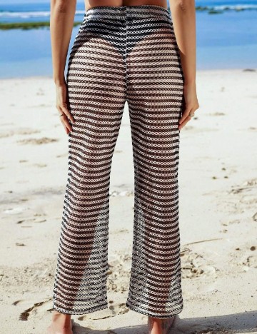 Pantaloni de plaja SHEIN, alb/negru