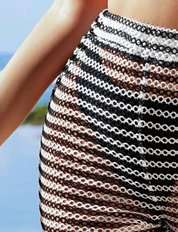 Pantaloni de plaja SHEIN, alb/negru Negru