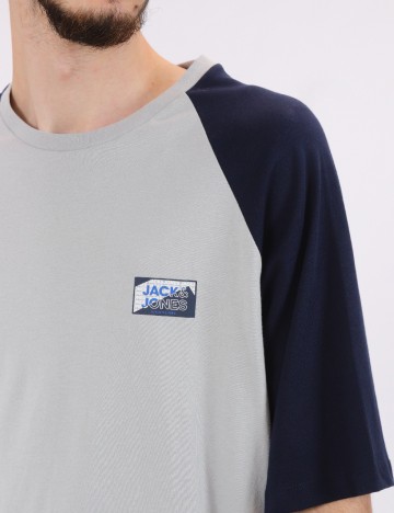 Tricou Jack&Jones, gri/bleumarin