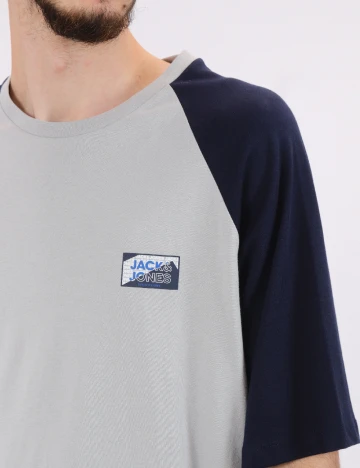 Tricou Jack&Jones, gri/bleumarin