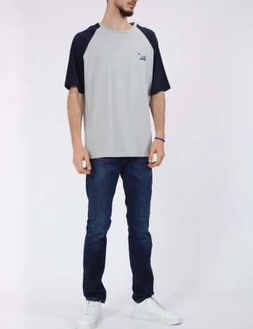 Tricou Jack&Jones, gri/bleumarin