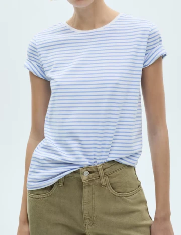Tricou Mango, alb/albastru Albastru