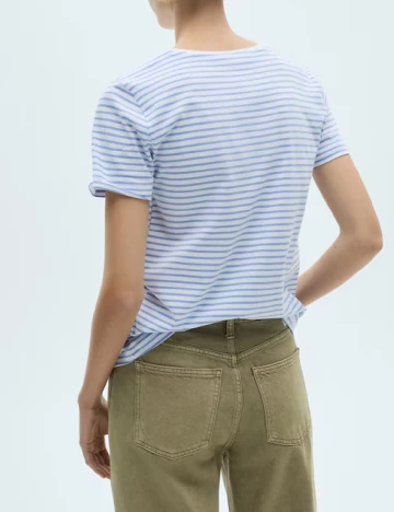 Tricou Mango, alb/albastru Albastru
