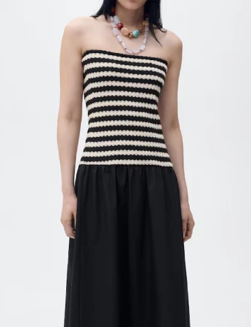 Rochie medie Mango, negru/crem