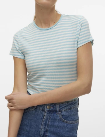 Tricou Vero Moda, albastru/alb