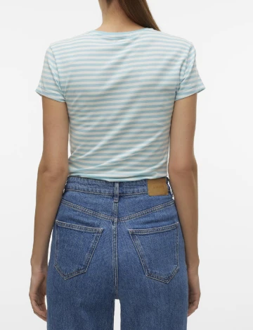 Tricou Vero Moda, albastru/alb