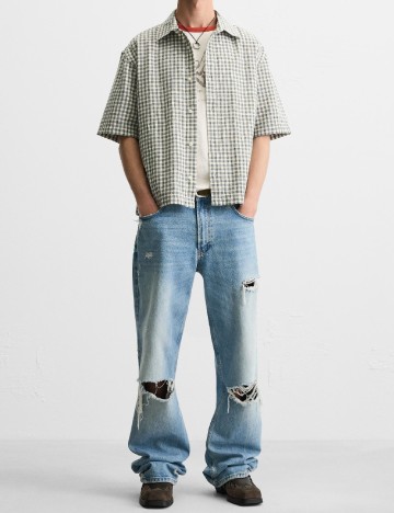 Camasa Zara, crem/albastru
