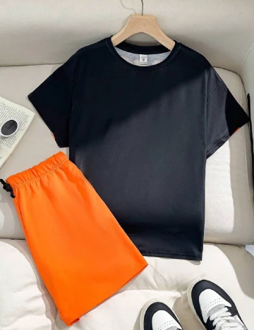 Compleu Shein Kids, negru/portocaliu Negru