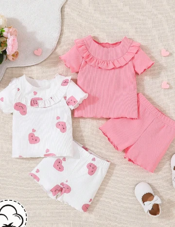 Set pijamale Shein Kids, alb/roz Roz