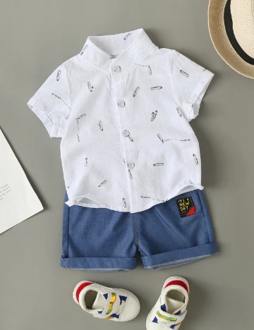 Compleu Shein Kids, alb/albastru Alb