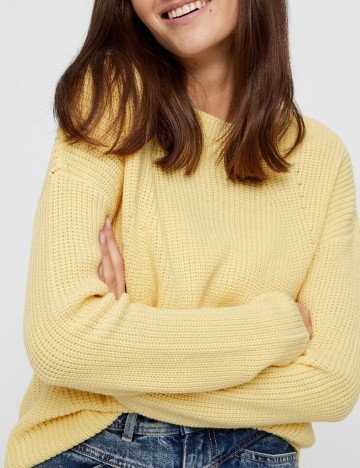 Pulover Pieces, galben, XS