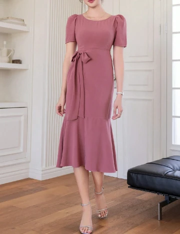 Rochie medie Dazy, roz pudra inchis
