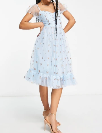 Rochie medie Collective The Label, bleu Albastru