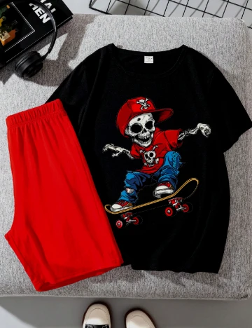 Compleu Shein Kids, negru/rosu Negru