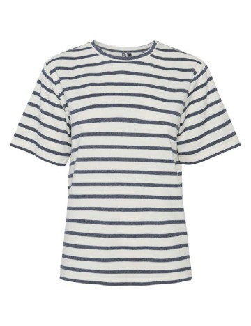 
						Tricou Pieces, ecru/albastru