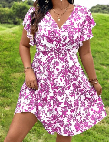 Rochie scurta SHEIN CURVE, alb/roz Roz