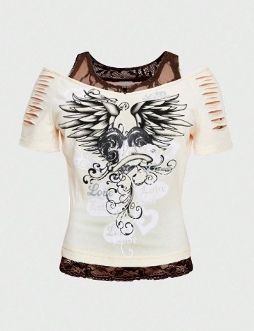 
						Tricou Romwe, crem