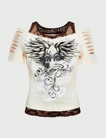 Tricou Romwe, crem