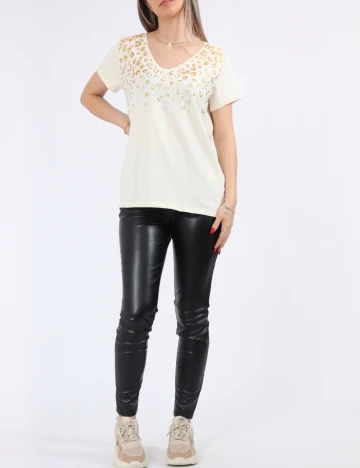 Tricou Pieces, crem