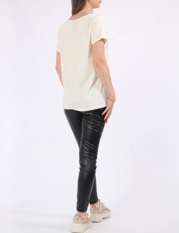Tricou Pieces, crem