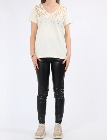 Tricou Pieces, crem