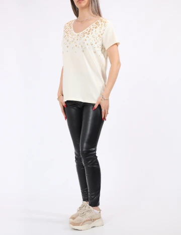 Tricou Pieces, crem