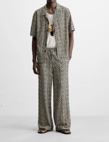 Pantaloni Zara, ecru/negru