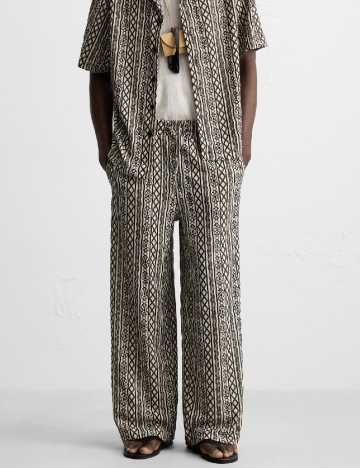 Pantaloni Zara, ecru/negru