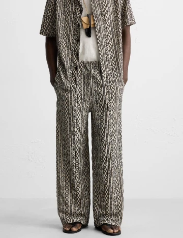 Pantaloni Zara, ecru/negru
