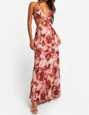 
						Rochie lunga Boohoo, roz pudra