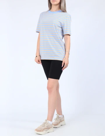 Tricou Pieces, bej/albastru