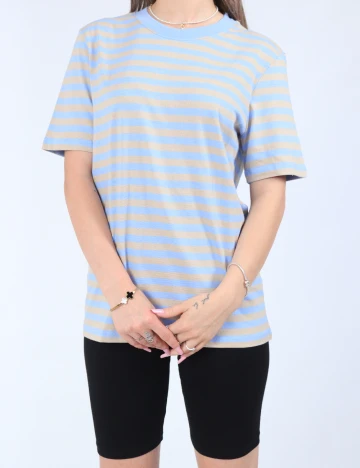 Tricou Pieces, bej/albastru