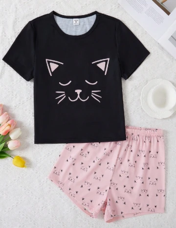 Pijama Shein Kids, negru/roz Negru