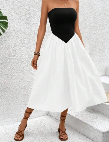 Rochie medie SHEIN, alb/negru