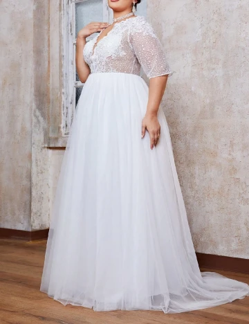 Rochie lunga Mgiacy Plus Size, alb
