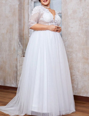 Rochie lunga Mgiacy Plus Size, alb